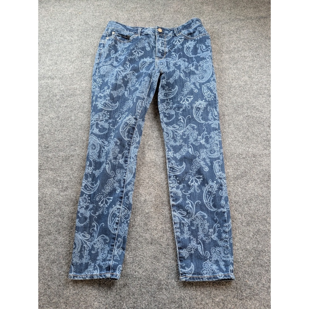 Seven7 Booty Shaper Legging Jeans Women Size 10 Blue Paisley Floral Stretch Deni